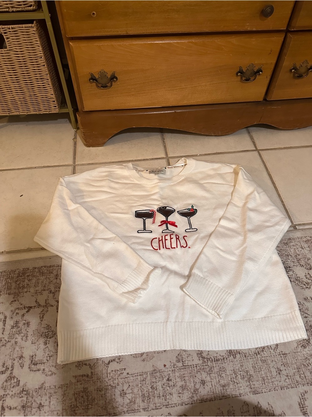 White "Cheers" Embroidered Sweater